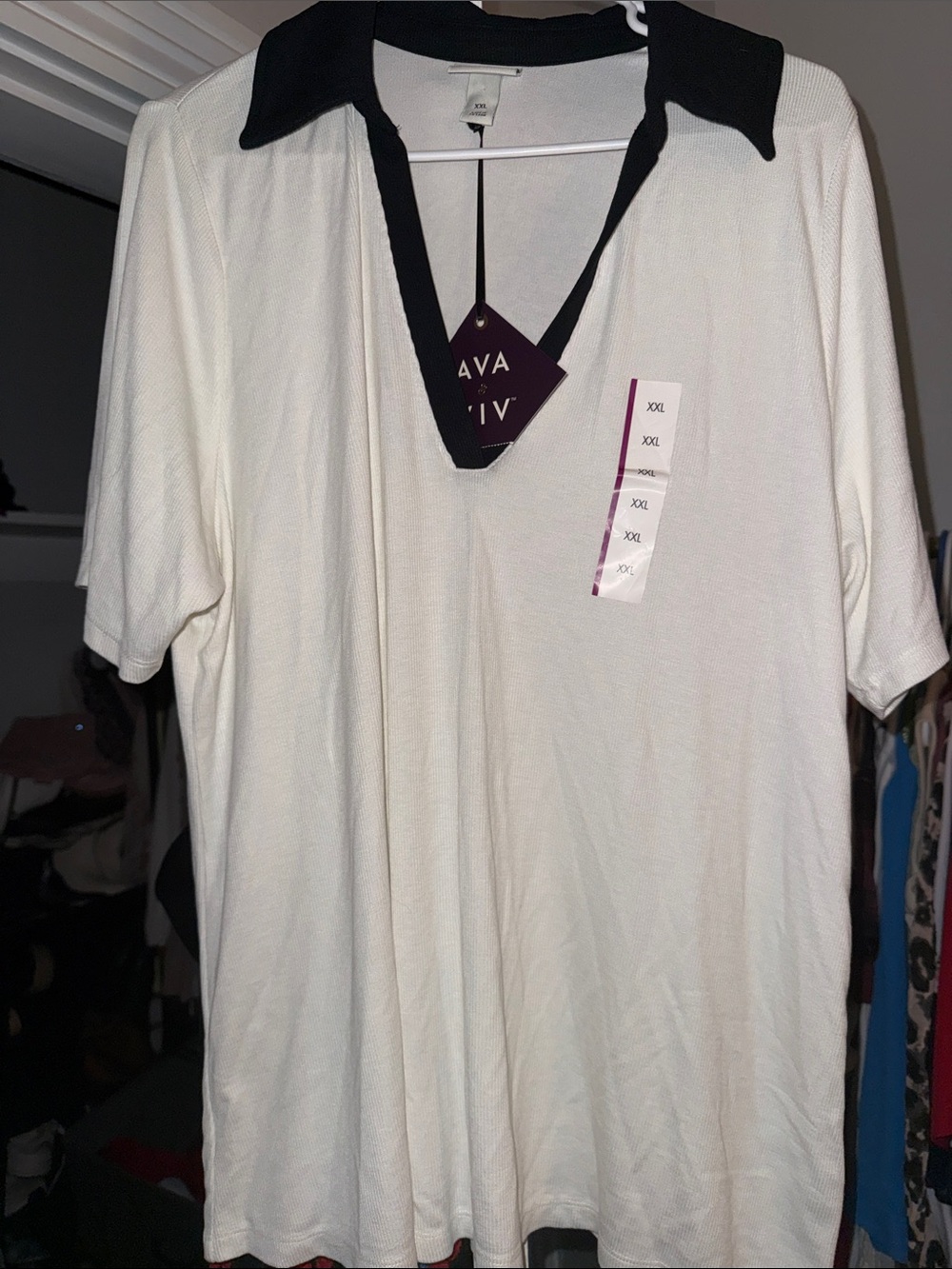 Ava & Viv White Short Sleeve Polo with Black Collar